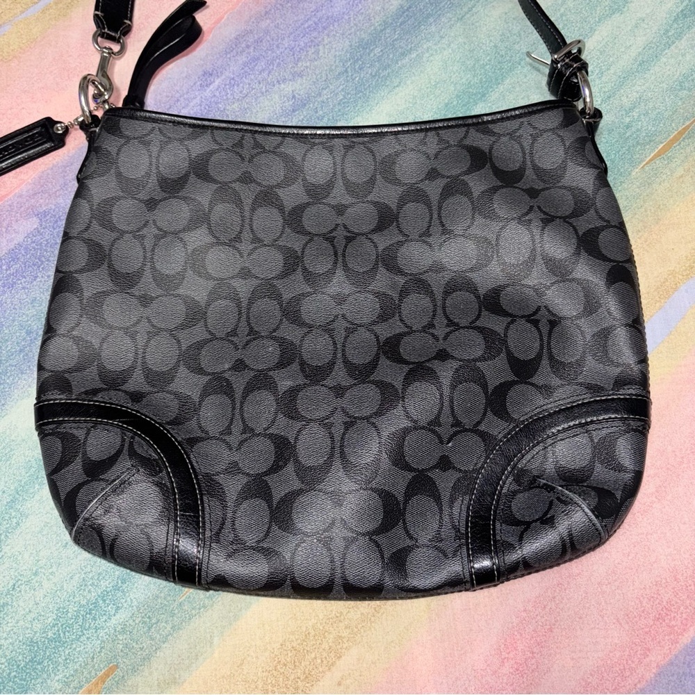 Coach Signature Crossbody F19823 Signature Shoulder Bag black gray - Picture 5 of 14